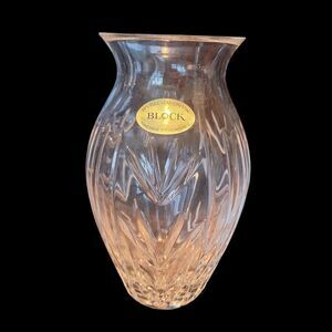 Block 24% Lead Crystal Olympic 7" Rose Vase Hand Crafted New Boxed Vintage